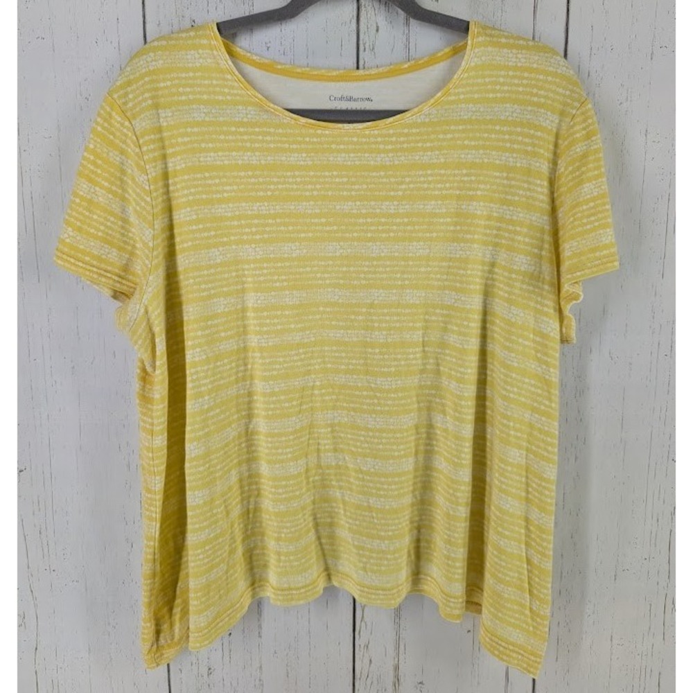 Croft Barrow Size XL Yellow White Stripe Womens Short Sleeve Cotton Top